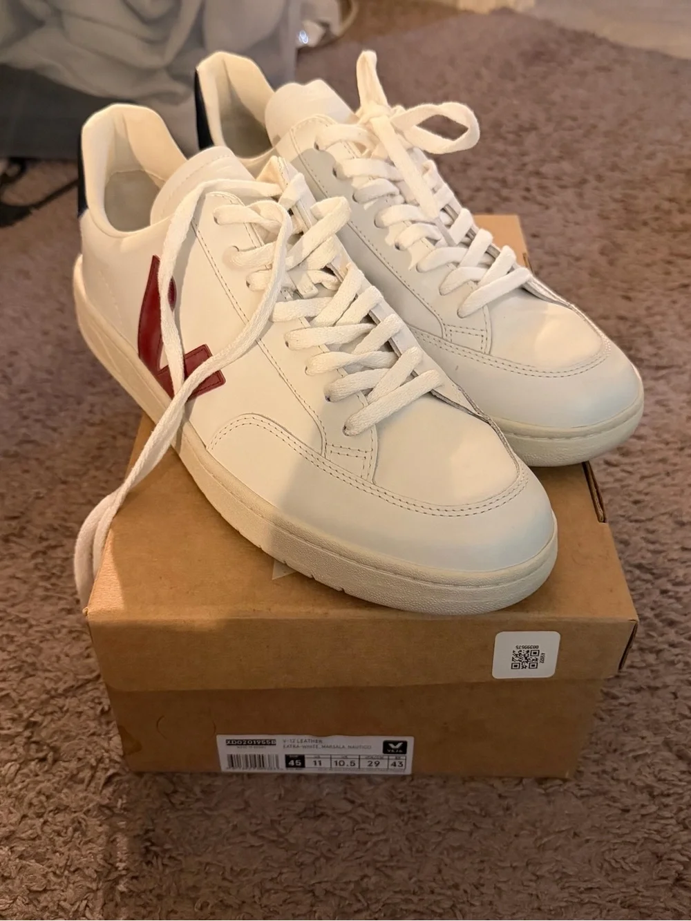 Veja White Leather Sneakers with Red Side V